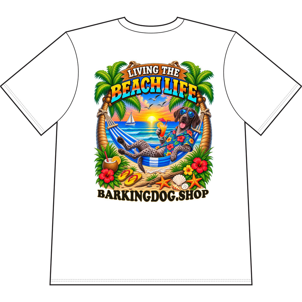 German Shorthaired Pointer Beach Life Canine T Shirt Beach Collection Living the Beach Life Tropical Graphic Tee Wag On BarkingDog Shop
