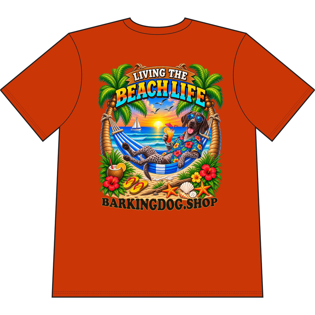 German Shorthaired Pointer Beach Life Canine T Shirt Beach Collection Living the Beach Life Tropical Graphic Tee Wag On BarkingDog Shop