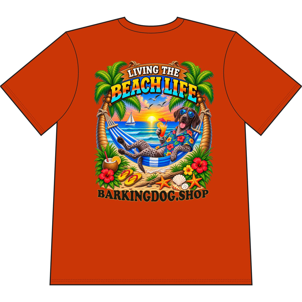 German Shorthaired Pointer Beach Life Canine T Shirt Beach Collection Living the Beach Life Tropical Graphic Tee Wag On BarkingDog Shop