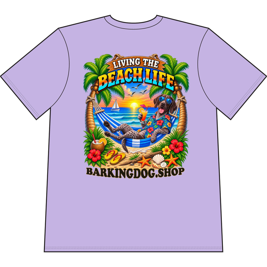 German Shorthaired Pointer Beach Life Canine T Shirt Beach Collection Living the Beach Life Tropical Graphic Tee Wag On BarkingDog Shop