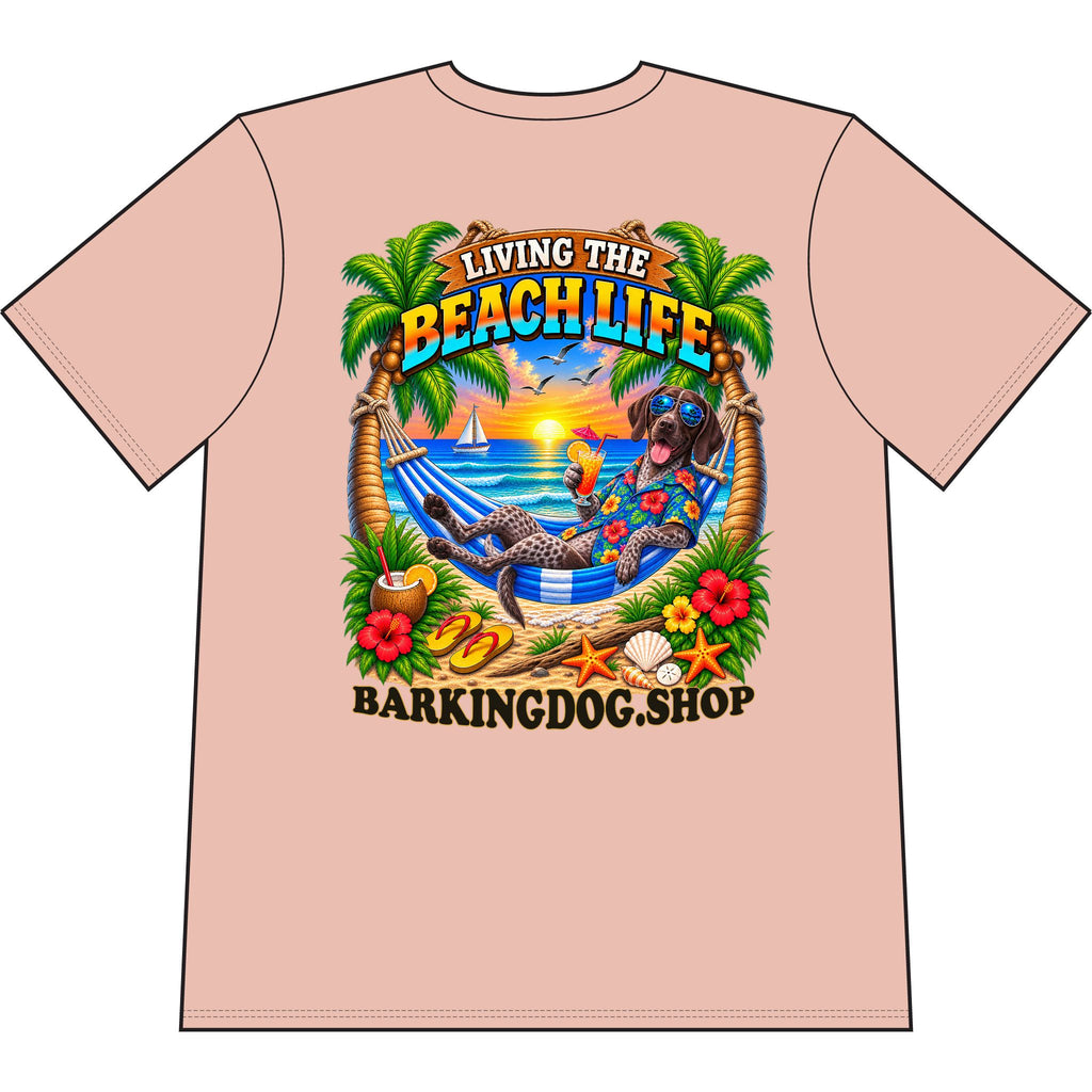 German Shorthaired Pointer Beach Life Canine T Shirt Beach Collection Living the Beach Life Tropical Graphic Tee Wag On BarkingDog Shop