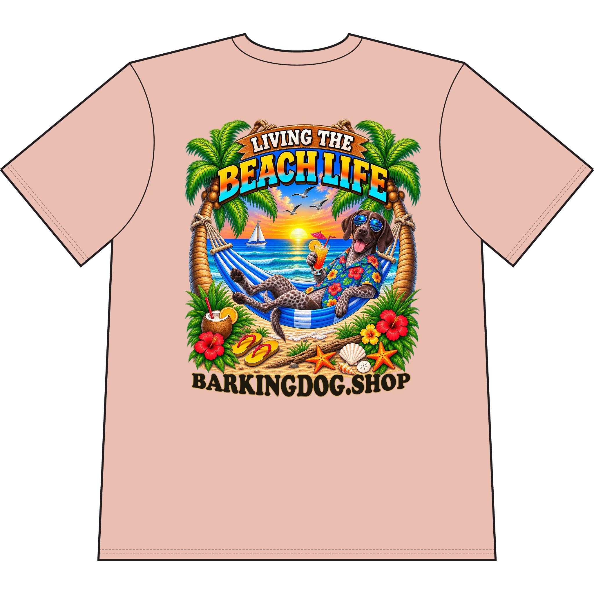 German Shorthaired Pointer Beach Life Canine T Shirt Beach Collection Living the Beach Life Tropical Graphic Tee Wag On BarkingDog Shop