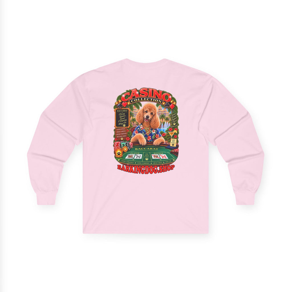 Poodle Baccarat Long Sleeve T Shirt Casino Collection Vintage Casino Dog Graphic Tee Wag On BarkingDog Shop