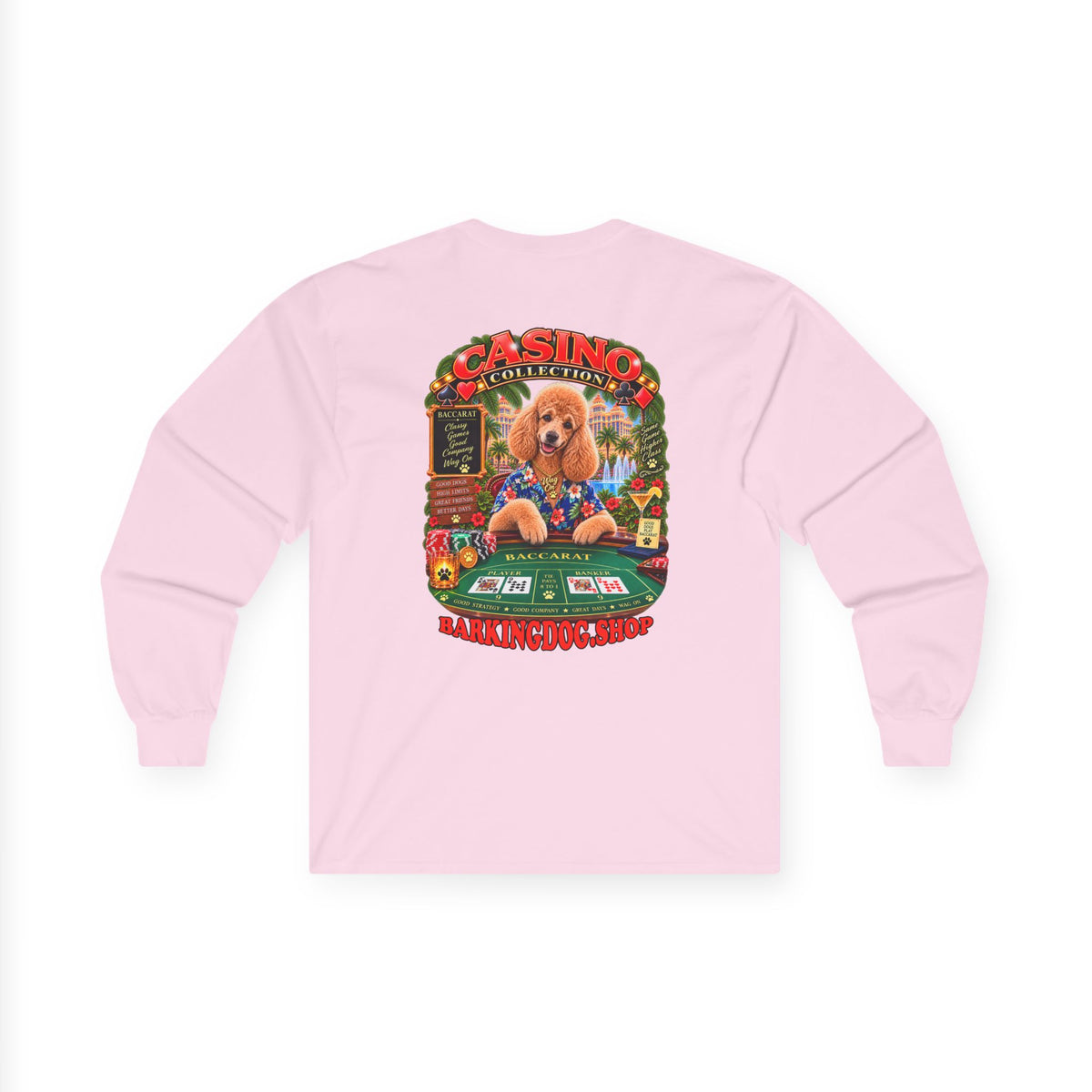 Poodle Baccarat Long Sleeve T Shirt Casino Collection Vintage Casino Dog Graphic Tee Wag On BarkingDog Shop