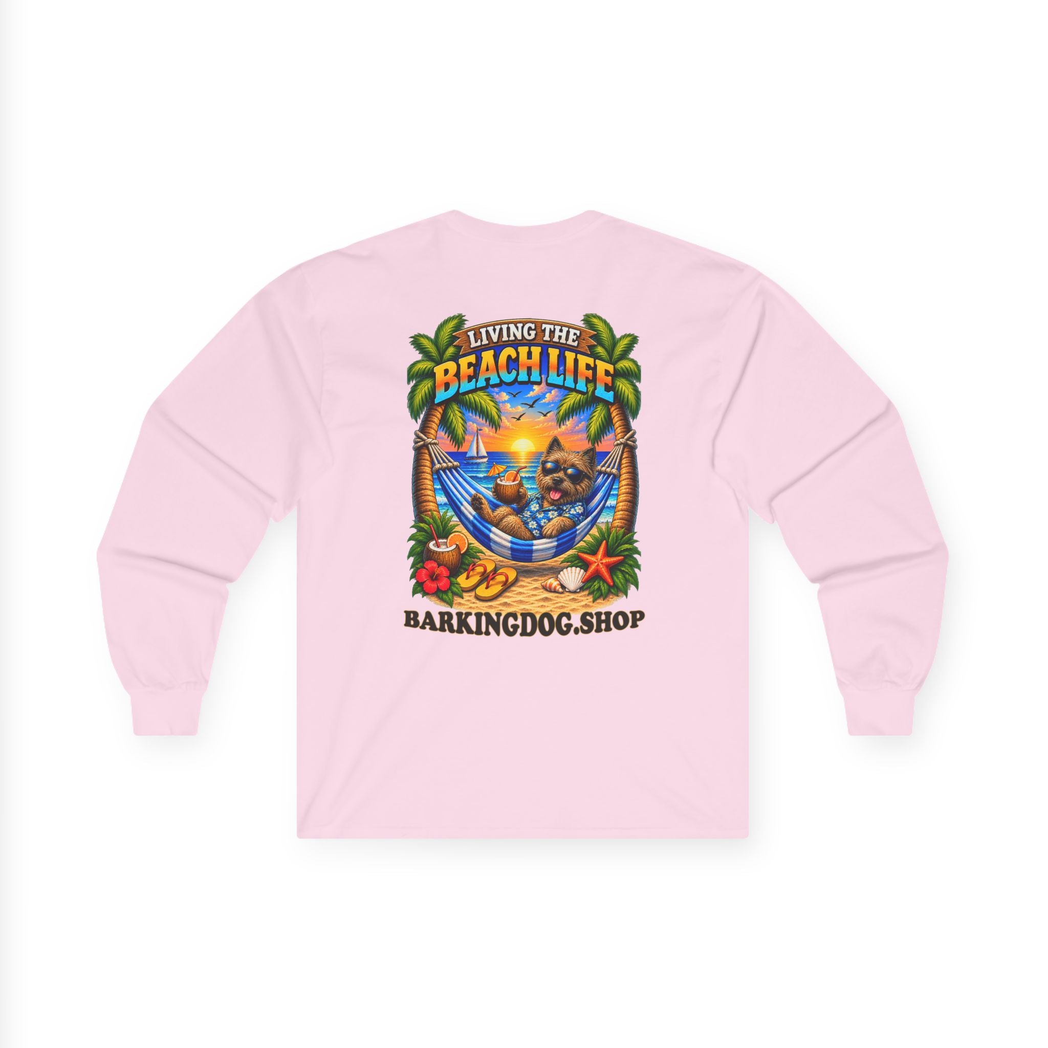 Cairn Terrier Beach Life Canine Long Sleeve T Shirt Beach Collection Hammock Tropical Dog Graphic Tee Wag On BarkingDog Shop