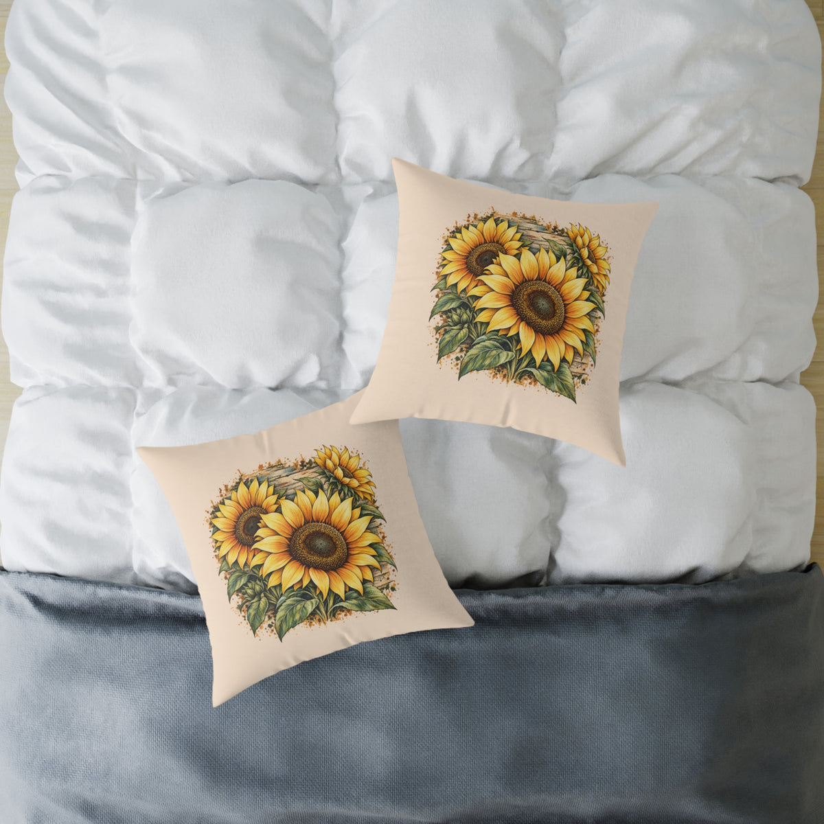 Sunflower Woodcut Relief Throw Pillow Warm Peach Floral Farmhouse Home Decor BarkingDog Shop