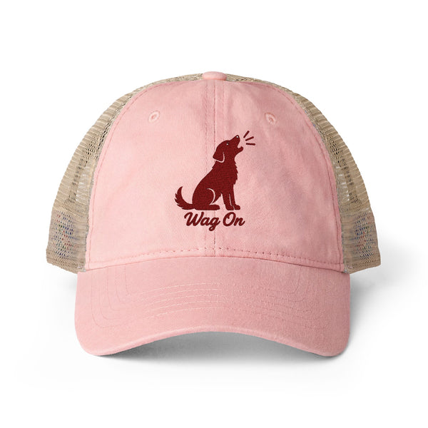Women's Embroidered Wag On Washed Mesh-Back Cap BarkingDog.Shop