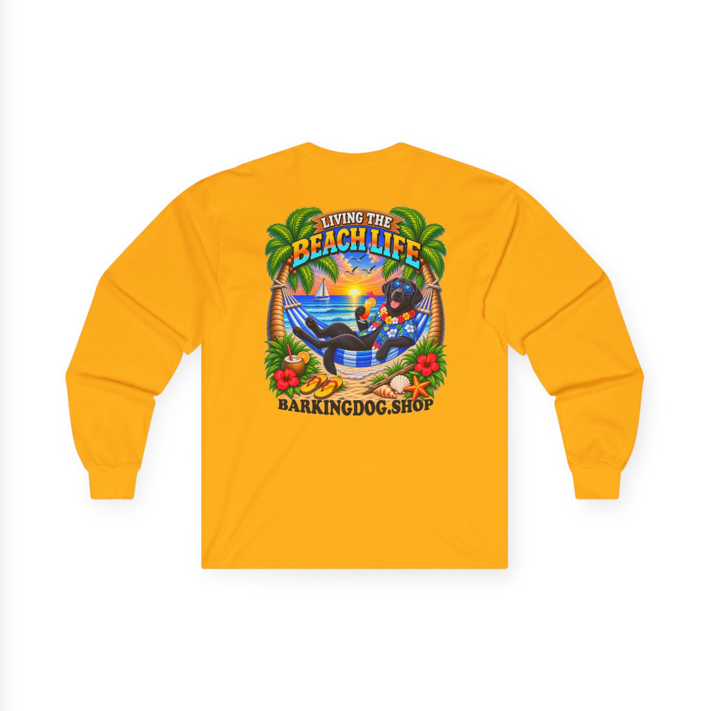 Black Labrador Beach Life Canine Long Sleeve T Shirt Beach Collection Hammock Tropical Dog Graphic Tee Wag On BarkingDog Shop