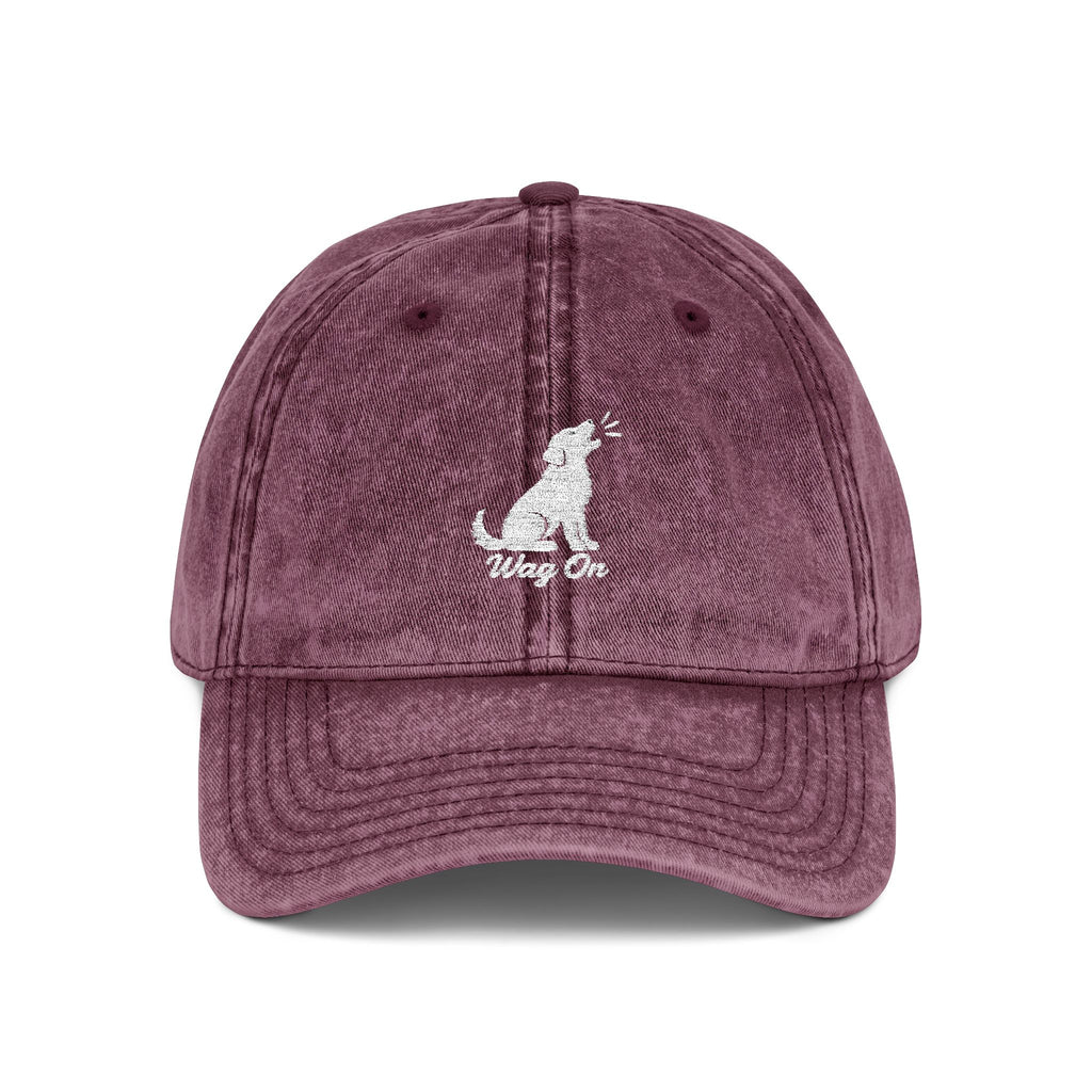 Embroidered Vintage Dog Cap - 'Wag On' Washed Baseball Hat