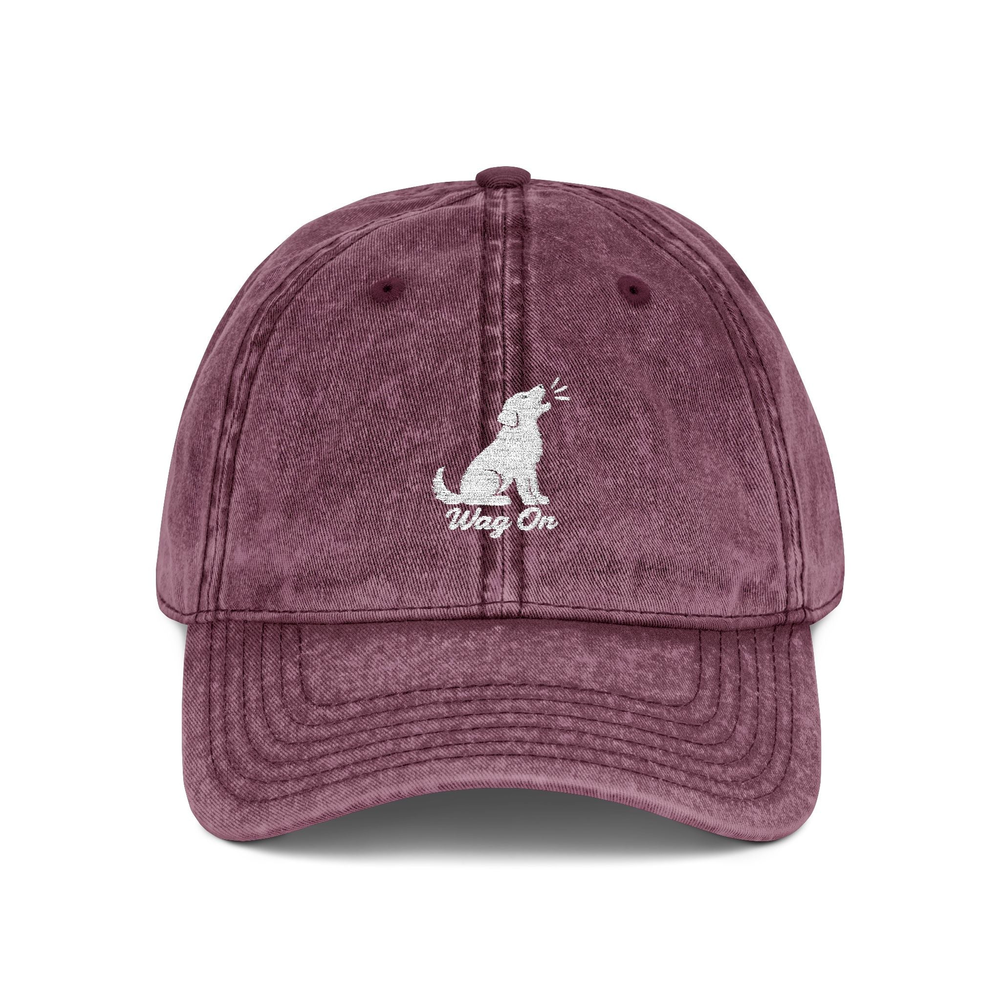 Embroidered Vintage Dog Cap - 'Wag On' Washed Baseball Hat