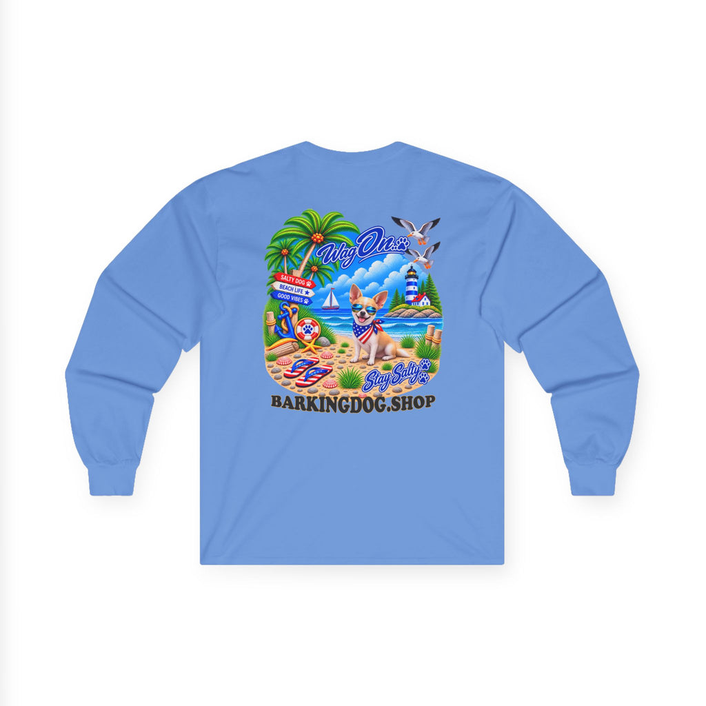 Chihuahua Stay Salty Pup Long Sleeve T Shirt Beach Collection Coastal Dog Graphic Tee Wag On BarkingDog Shop