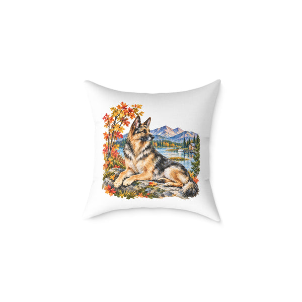 German Shepherd Scenic Autumn Throw Pillow White Home Decor Collection Mountain Lake Dog Decor BarkingDog Shop