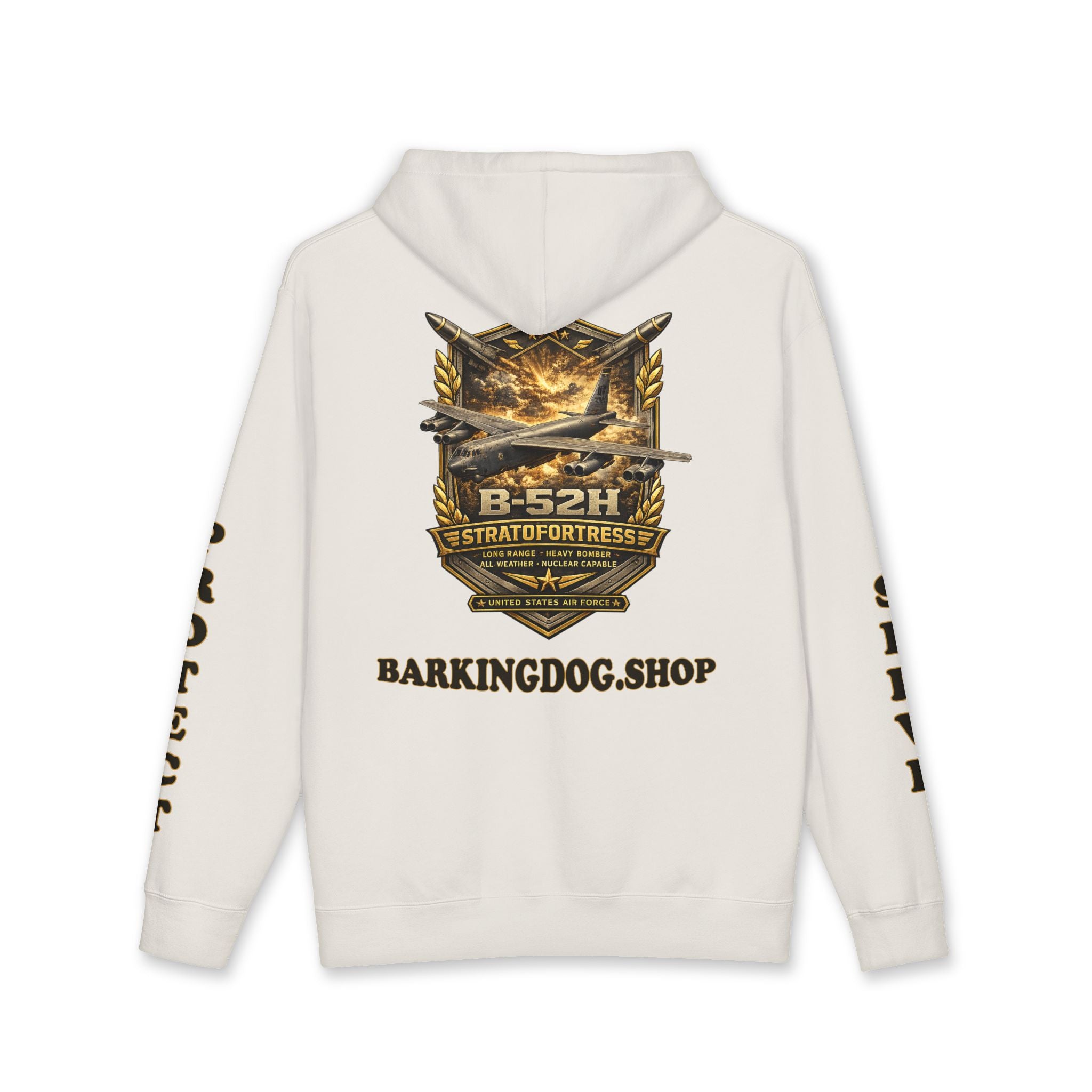 B-52H Stratofortress Heavy Bomber Airplane Hoodie — Barking Dog 'Wag On' Military Air Force Tribute