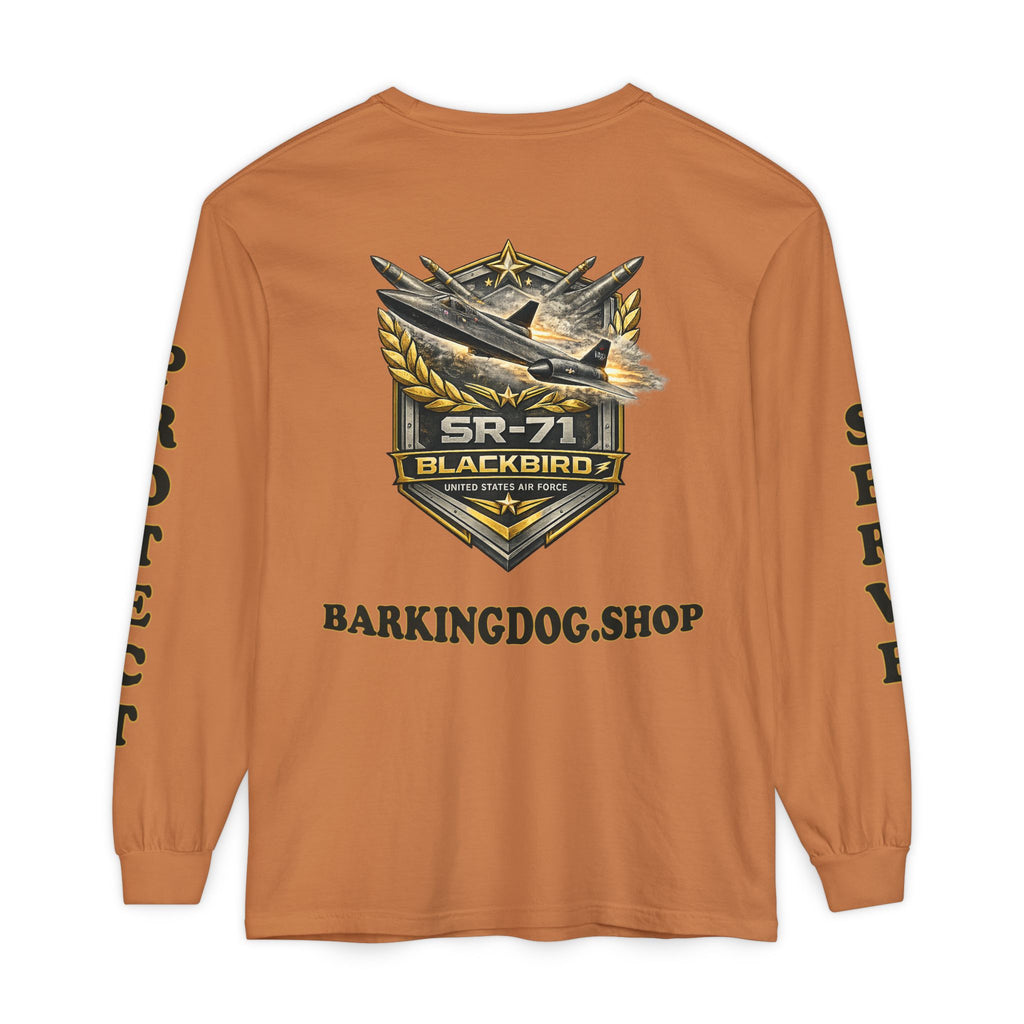 SR-71 Blackbird Long Sleeve Tee — Barking Dog 'Wag On' Military Air Force Tribute