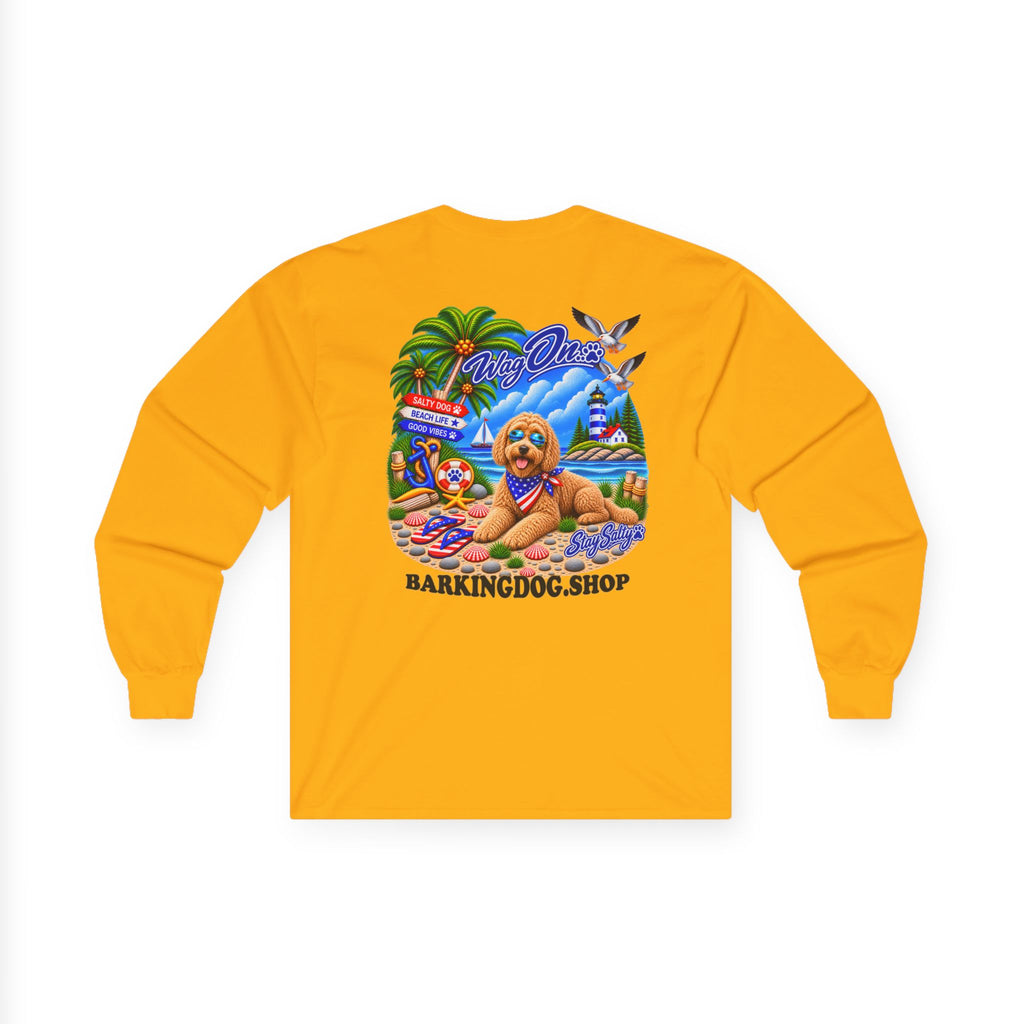 Golden Doodle Stay Salty Pup Long Sleeve T Shirt Beach Collection Coastal Dog Graphic Tee Wag On BarkingDog Shop