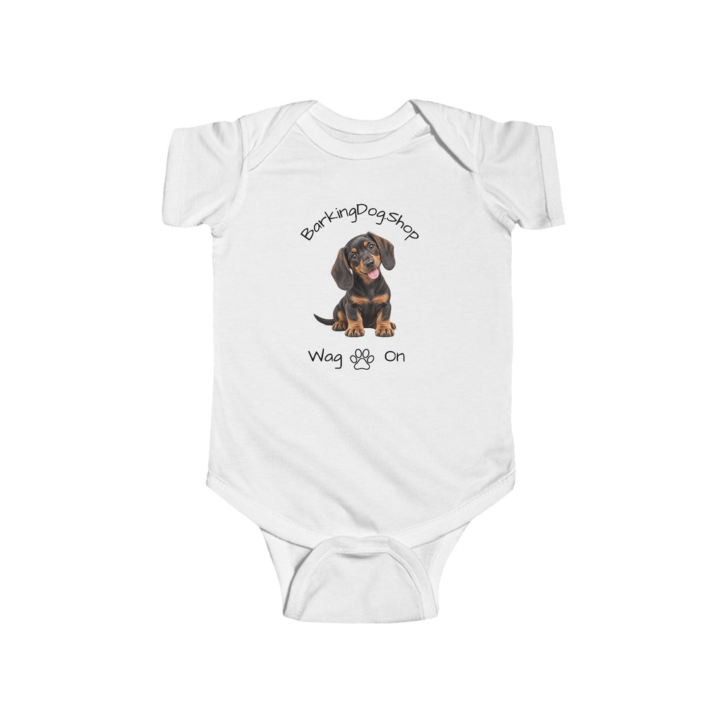 Dachshund Puppy Infant Bodysuit Babies and Puppies Collection Wag On Baby Onesie BarkingDog Shop