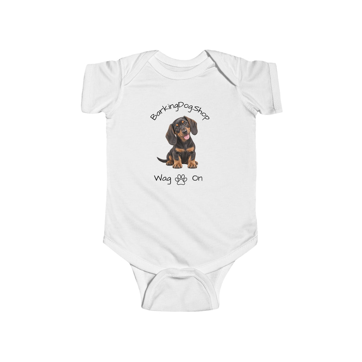 Dachshund Puppy Infant Bodysuit Babies and Puppies Collection Wag On Baby Onesie BarkingDog Shop