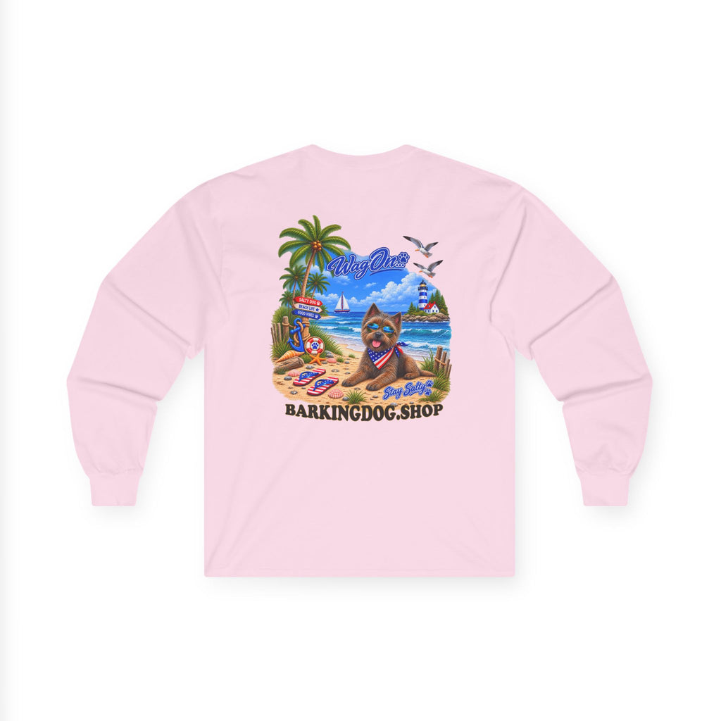 Cairn Terrier Stay Salty Pup Long Sleeve T Shirt Beach Collection Coastal Dog Graphic Tee Wag On BarkingDog Shop