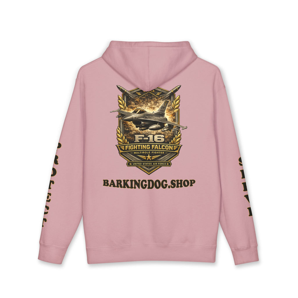 F-16 Fighting Falcon Jet Hoodie — Barking Dog 'Wag On' Military Air Force Tribute