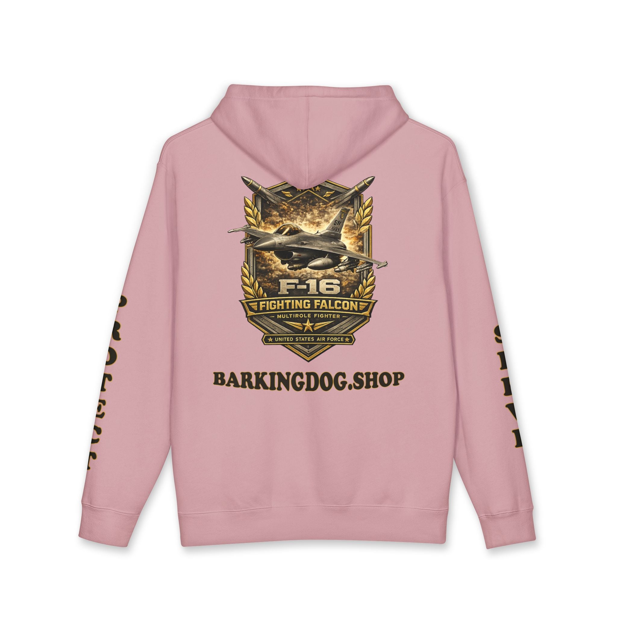 F-16 Fighting Falcon Jet Hoodie — Barking Dog 'Wag On' Military Air Force Tribute