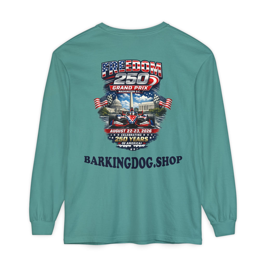 Freedom 250 Grand Prix Long Sleeve T-Shirt — "Wag On" Dog Rally Race Tee