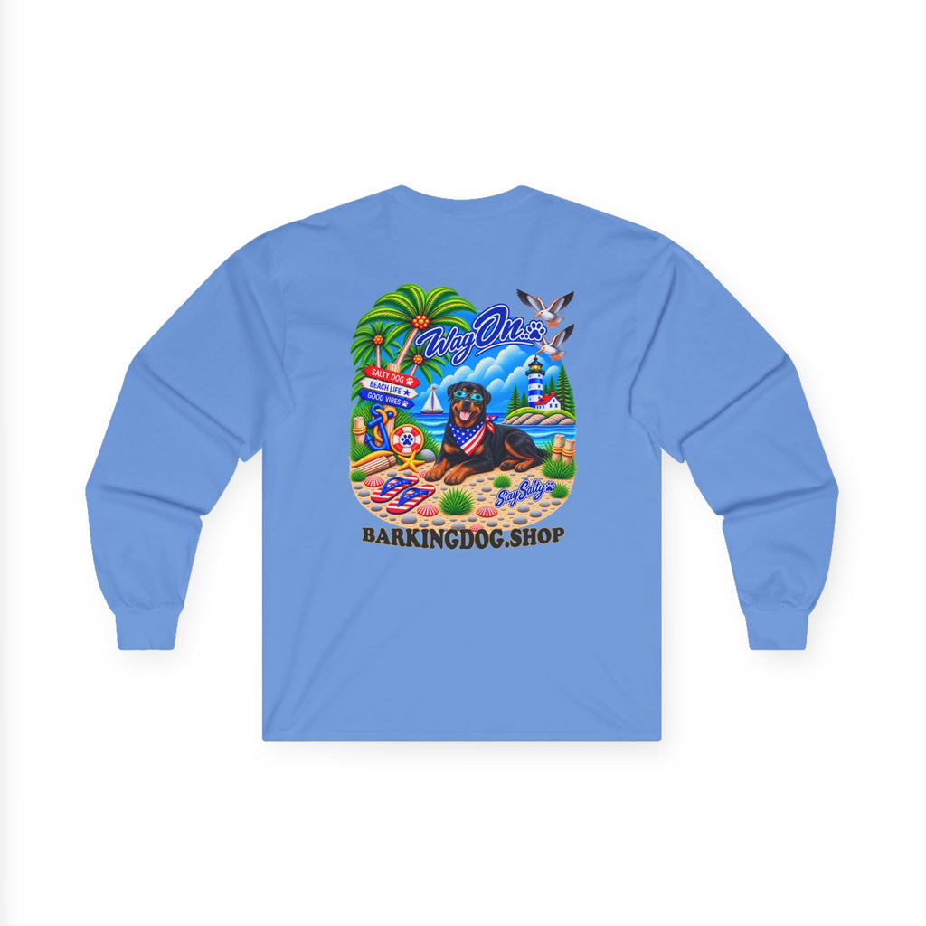 Rottweiler Stay Salty Pup Long Sleeve T Shirt Beach Collection Coastal Dog Graphic Tee Wag On BarkingDog Shop