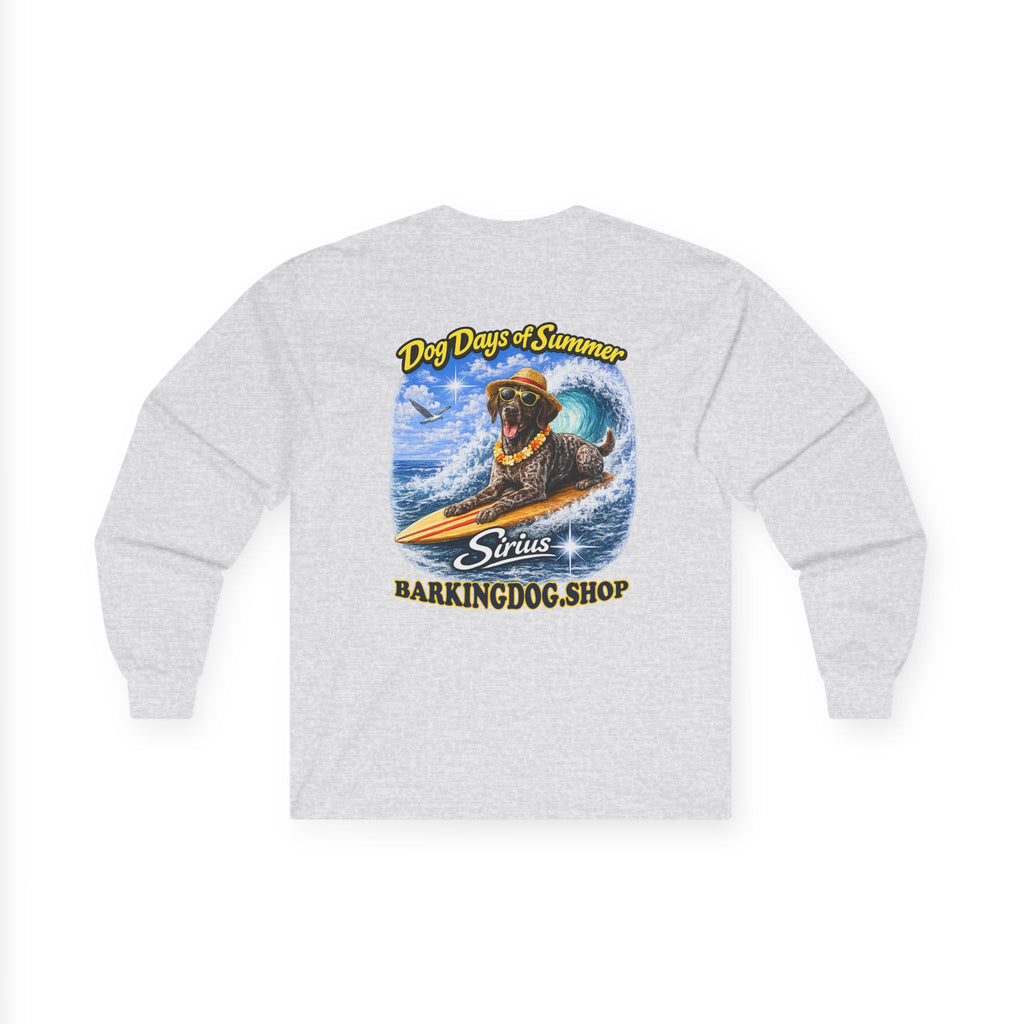German Shorthaired Pointer Dog Days of Summer Surfboard Long Sleeve T Shirt Beach Collection Surfing Dog Graphic Tee Wag On BarkingDog Shop