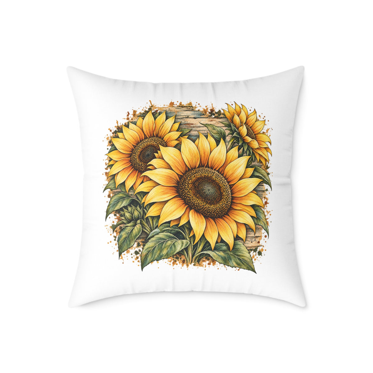 Sunflower Woodcut Relief Throw Pillow White Floral Farmhouse Home Decor BarkingDog Shop