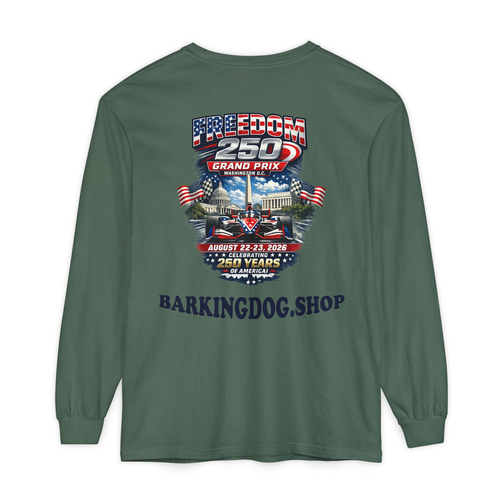 Freedom 250 Grand Prix Long Sleeve T-Shirt — "Wag On" Dog Rally Race Tee