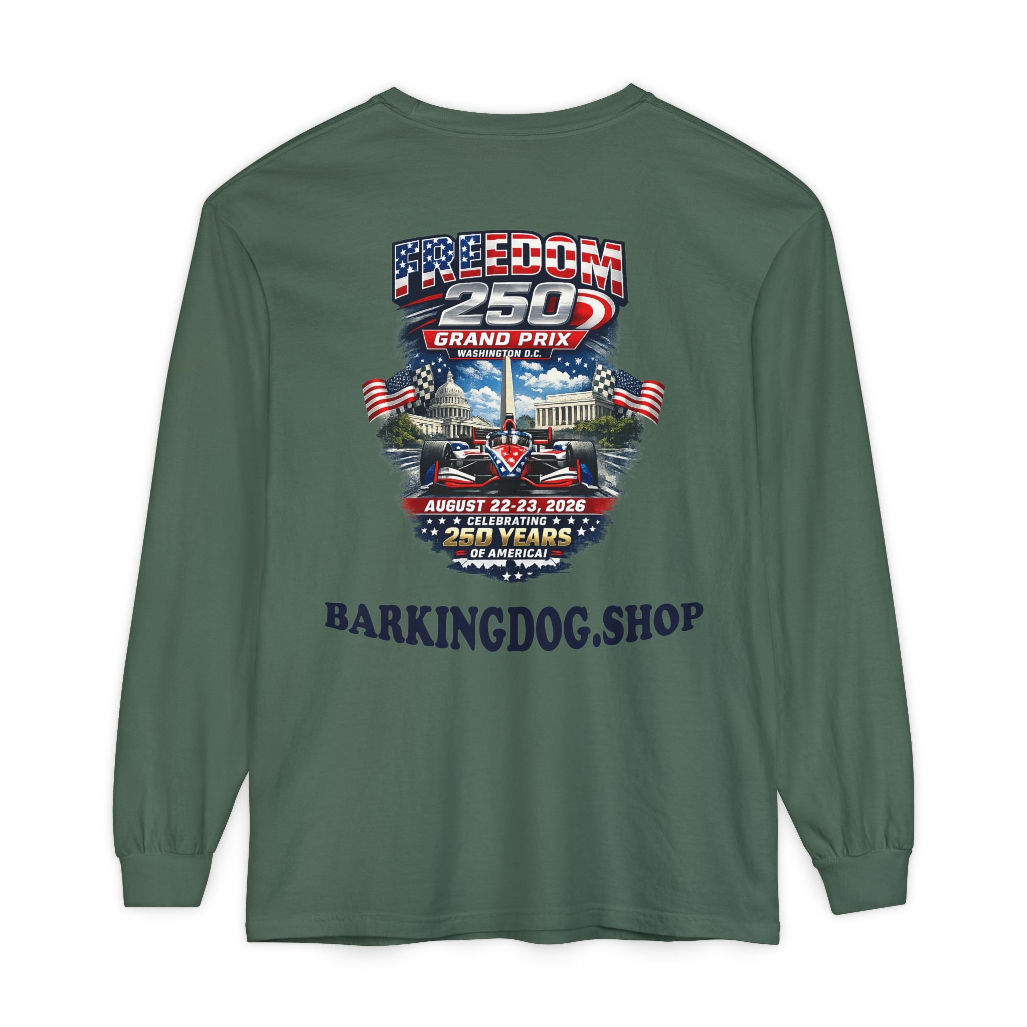 Freedom 250 Grand Prix Long Sleeve T-Shirt — "Wag On" Dog Rally Race Tee