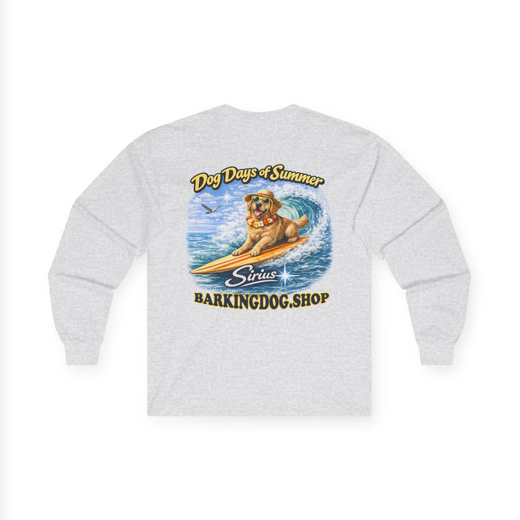 Golden Retriever Dog Days of Summer Surfboard Long Sleeve T Shirt Beach Collection Surfing Dog Graphic Tee Wag On BarkingDog Shop