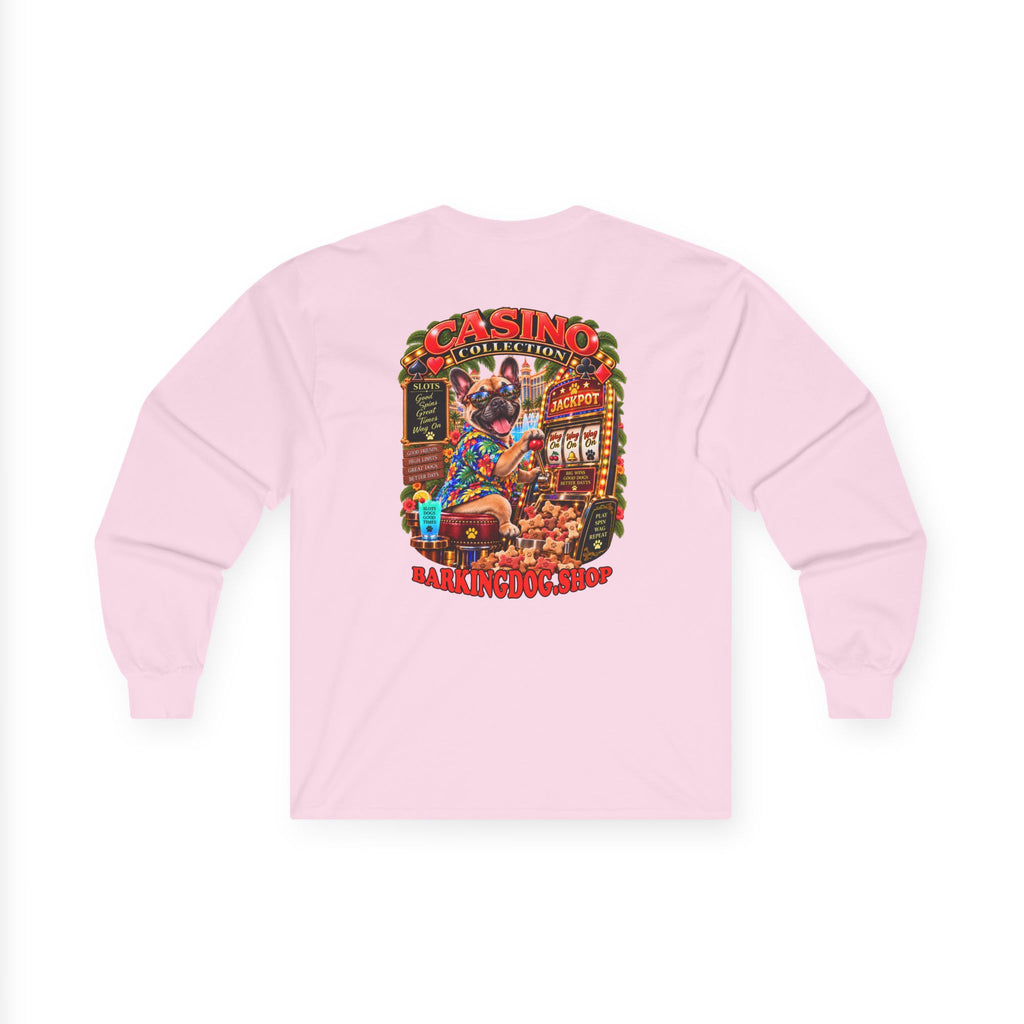 French Bulldog Slots Long Sleeve T Shirt Casino Collection Vintage Casino Dog Graphic Tee Wag On BarkingDog Shop