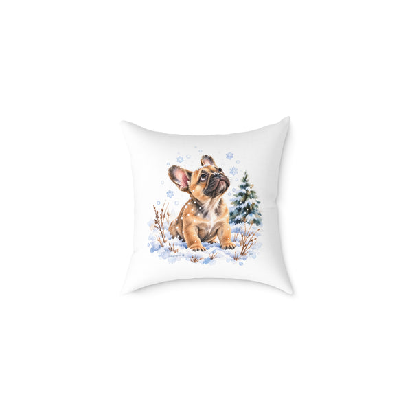 French Bulldog Puppy First Snow Throw Pillow White Home Decor Collection Winter Watercolor Dog Decor BarkingDog Shop