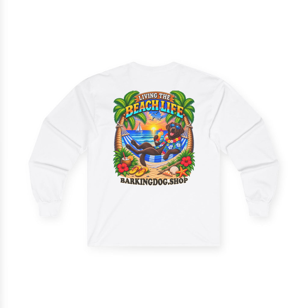 Chocolate Labrador Beach Life Canine Long Sleeve T Shirt Beach Collection Hammock Tropical Dog Graphic Tee Wag On BarkingDog Shop