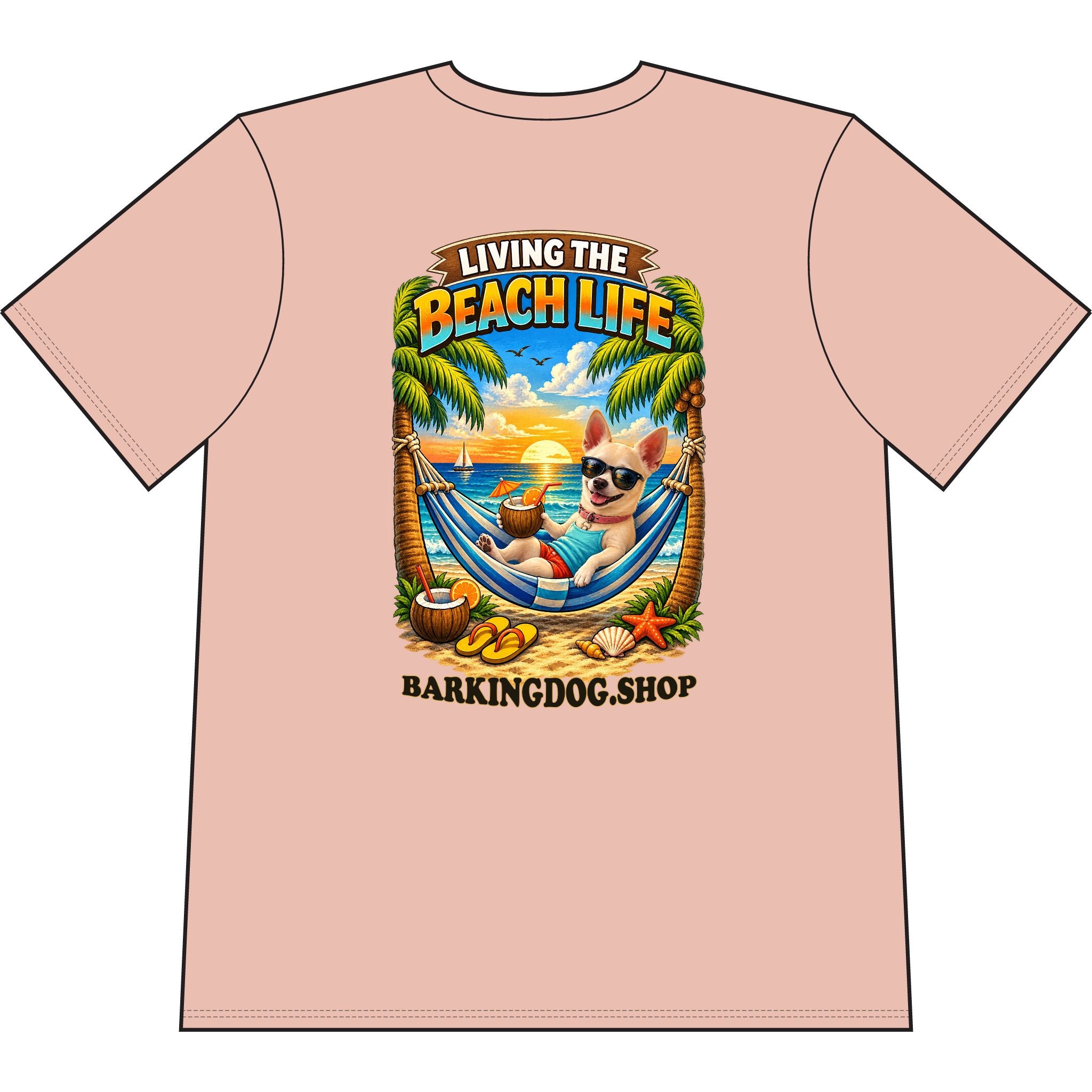 Chihuahua Beach Life Canine T Shirt Beach Collection Living the Beach Life Tropical Graphic Tee Wag On BarkingDog Shop