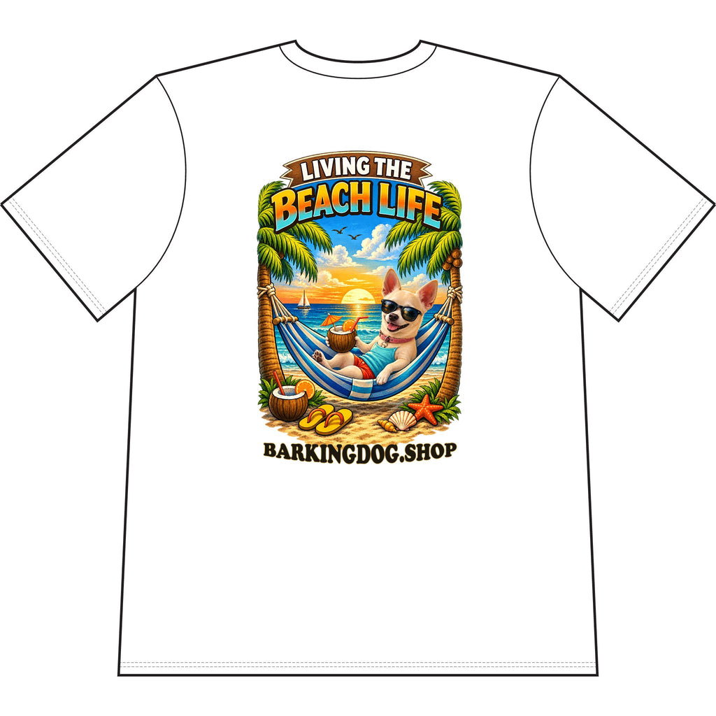 Chihuahua Beach Life Canine T Shirt Beach Collection Living the Beach Life Tropical Graphic Tee Wag On BarkingDog Shop