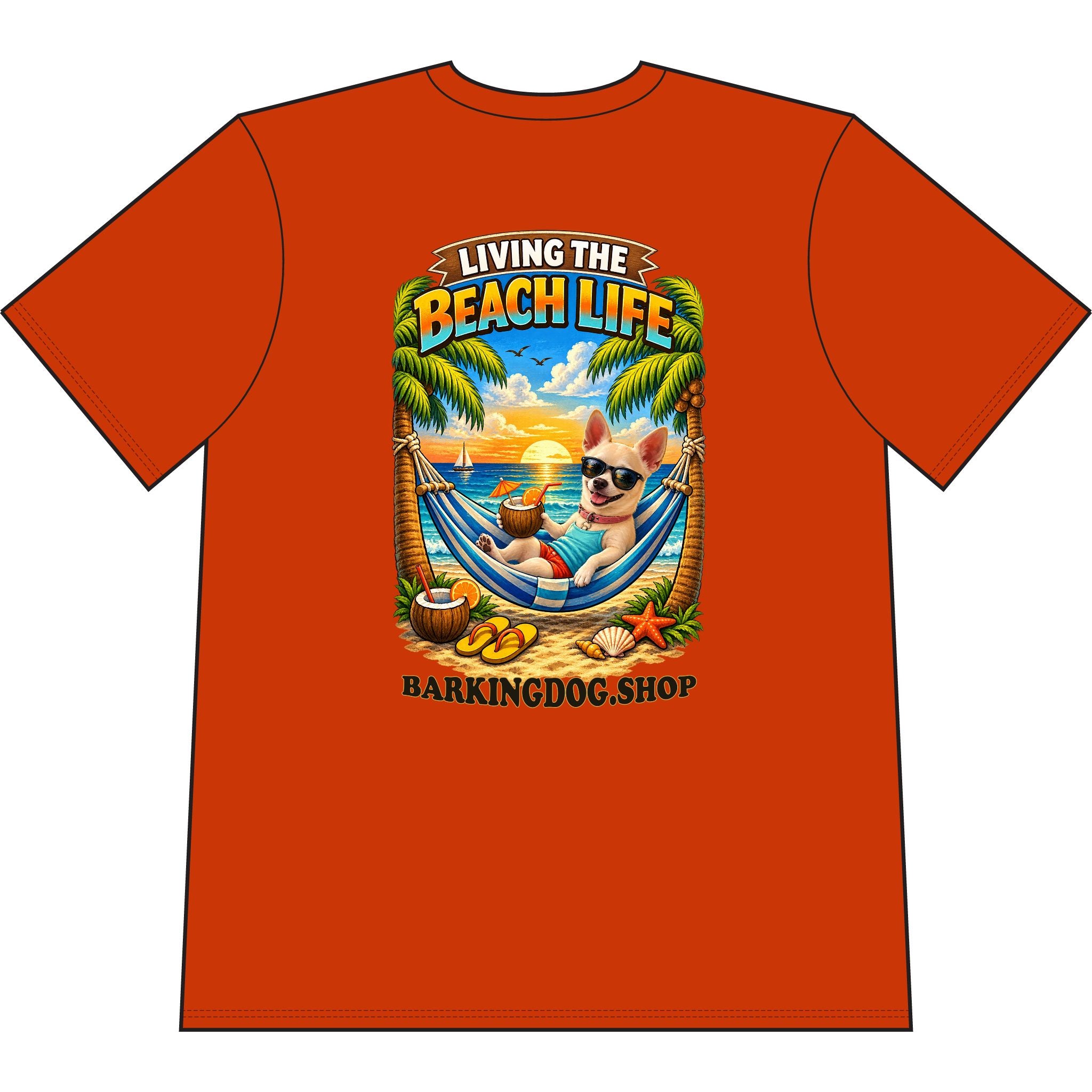 Chihuahua Beach Life Canine T Shirt Beach Collection Living the Beach Life Tropical Graphic Tee Wag On BarkingDog Shop