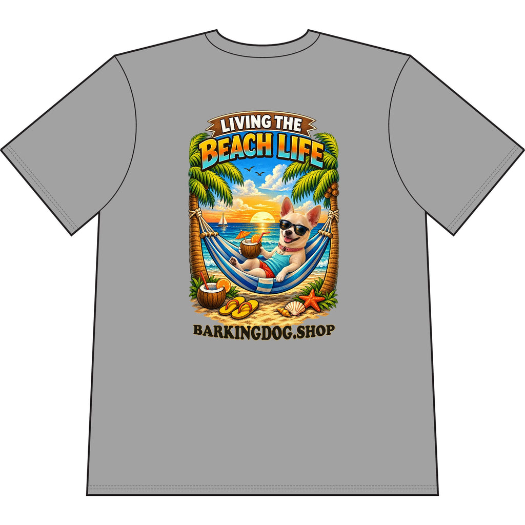 Chihuahua Beach Life Canine T Shirt Beach Collection Living the Beach Life Tropical Graphic Tee Wag On BarkingDog Shop