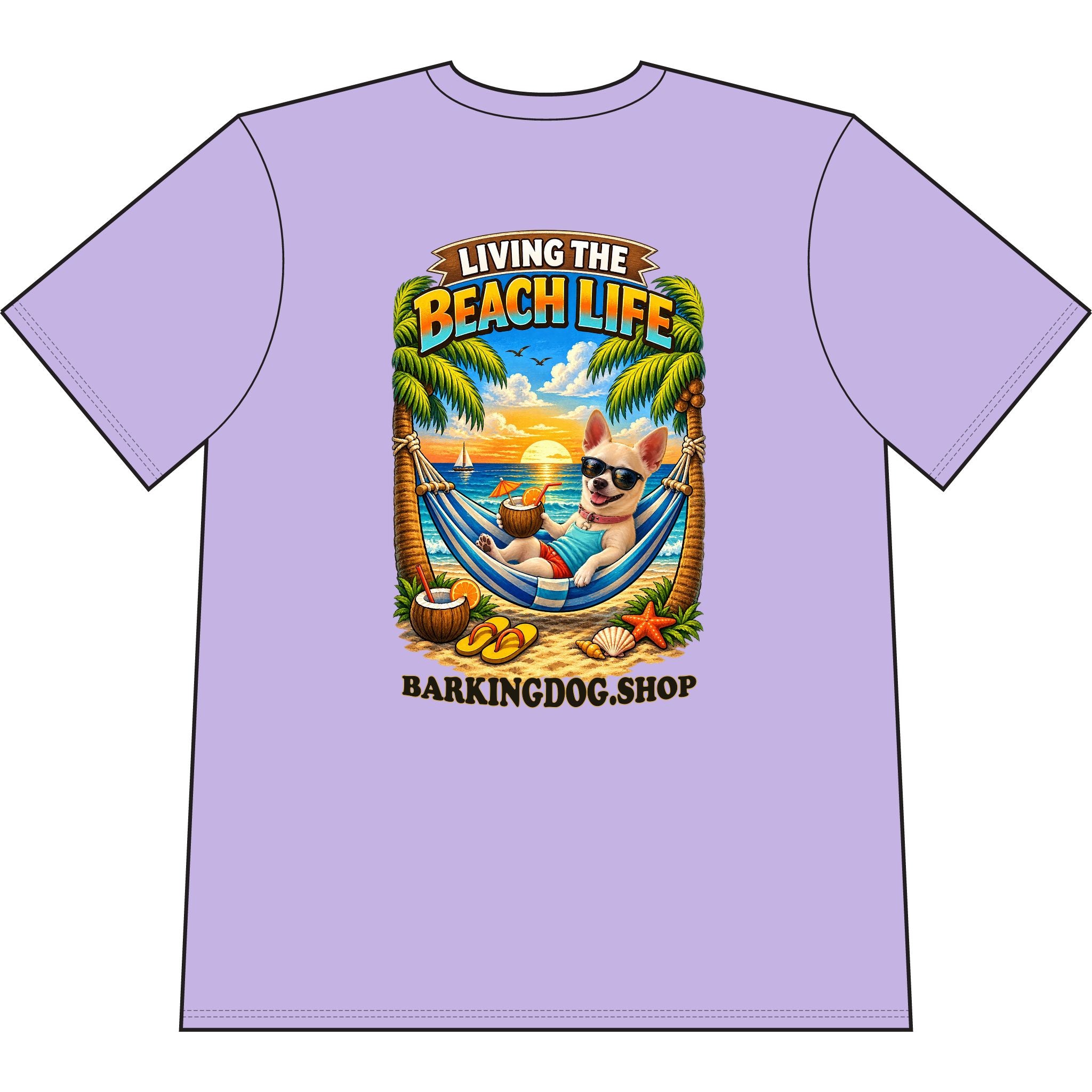 Chihuahua Beach Life Canine T Shirt Beach Collection Living the Beach Life Tropical Graphic Tee Wag On BarkingDog Shop