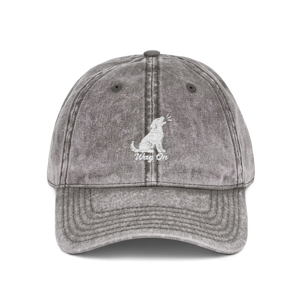 Embroidered Vintage Dog Cap - 'Wag On' Washed Baseball Hat