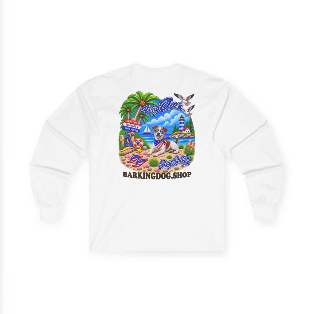 Jack Russell Stay Salty Pup Long Sleeve T Shirt Beach Collection Coastal Dog Graphic Tee Wag On BarkingDog Shop