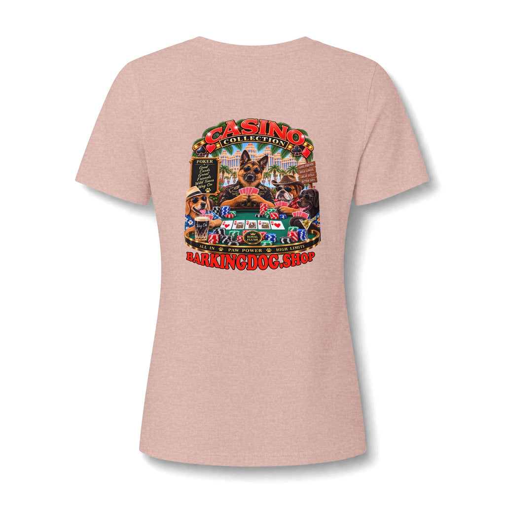 German Shepherd Poker Womens V Neck T Shirt Casino Collection Funny Casino Dog Graphic Tee Wag On BarkingDog Shop
