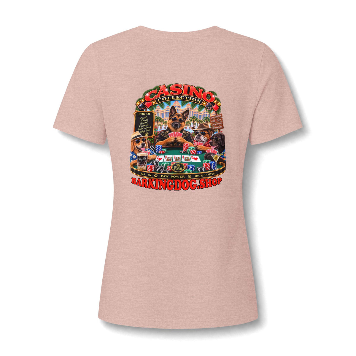 German Shepherd Poker Womens V Neck T Shirt Casino Collection Funny Casino Dog Graphic Tee Wag On BarkingDog Shop