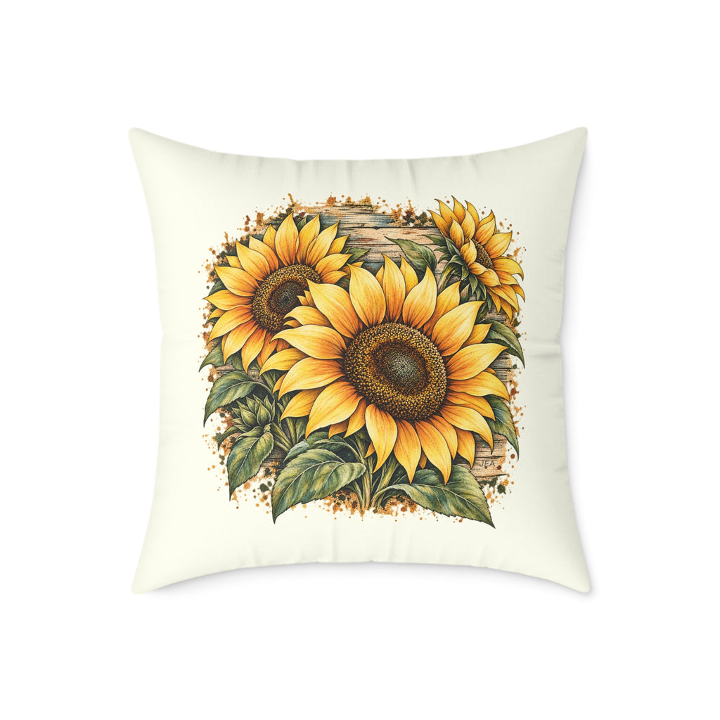 Sunflower Woodcut Relief Throw Pillow Ivory Floral Farmhouse Home Decor BarkingDog Shop
