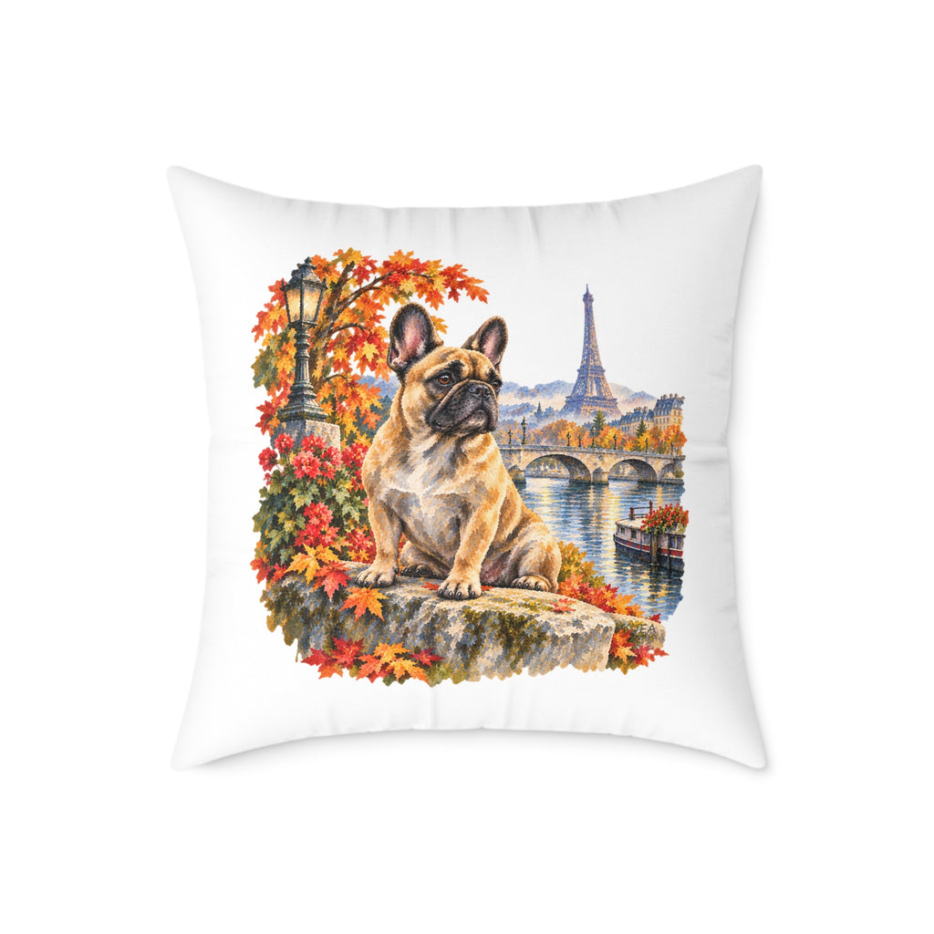 French Bulldog Paris in Autumn Throw Pillow White Home Decor Collection Eiffel Tower Scenic Dog Decor BarkingDog Shop