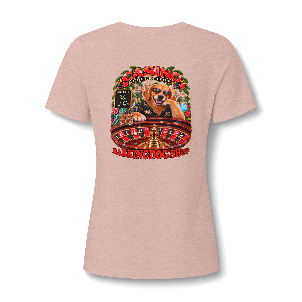 Golden Retriever Roulette Womens V Neck T Shirt Casino Collection Funny Casino Dog Graphic Tee Wag On BarkingDog Shop