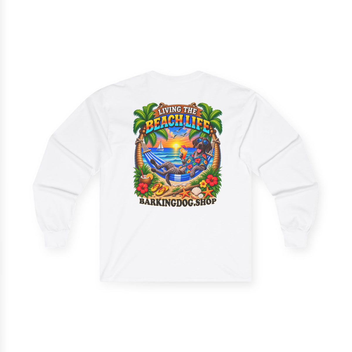 German Shorthaired Pointer Beach Life Canine Long Sleeve T Shirt Beach Collection Hammock Tropical Dog Graphic Tee Wag On BarkingDog Shop