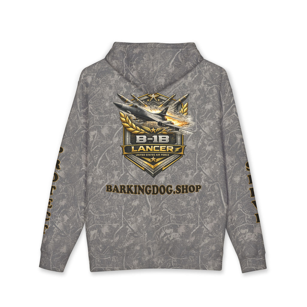 B-1B Lancer Jet Hoodie — Barking Dog 'Wag On' Military Air Force Tribute