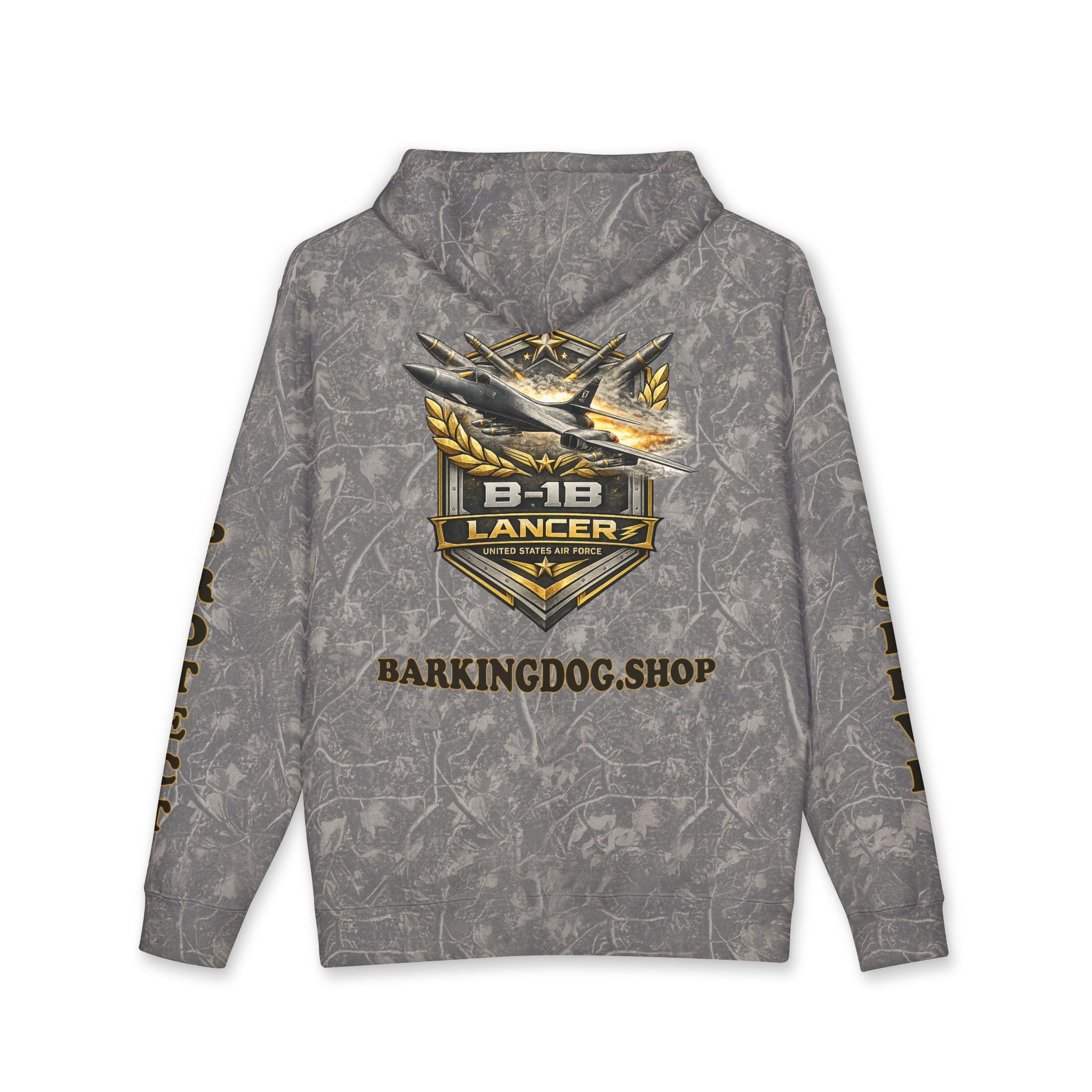 B-1B Lancer Jet Hoodie — Barking Dog 'Wag On' Military Air Force Tribute