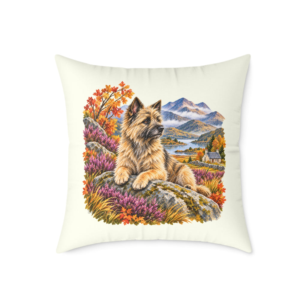 Cairn Terrier Scottish Highlands Autumn Throw Pillow Ivory Home Decor Collection Scenic Dog Decor BarkingDog Shop